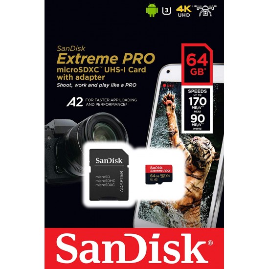 SanDisk Extreme Pro MicroSDXC UHS-I U3 A2 V30 64GB with Adapter SanDisk Extreme Pro MicroSDXC UHS-I U3 A2 V30 64GB with Adapter