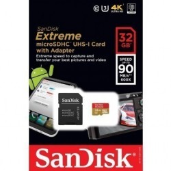SanDisk 32GB Extreme microSDHC UHS-I Memory Card 90/Mbs with Adapter 