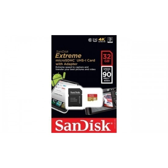 SanDisk 32GB Extreme microSDHC UHS-I Memory Card 90/Mbs with Adapter SanDisk 32GB Extreme microSDHC UHS-I Memory Card 90/Mbs with Adapter