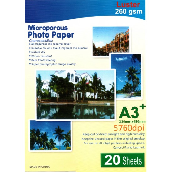 Microporous Luster Photo Paper A3+ Size 260GSM 