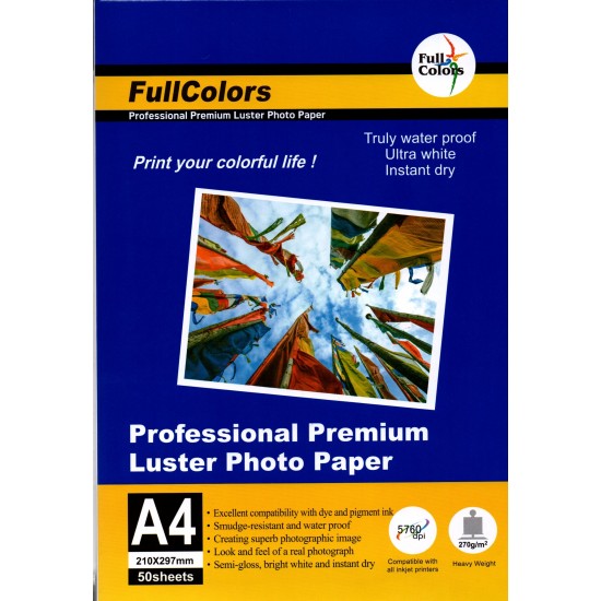 FULL COLORS Professional Premium Luster Inkjet Photo Paper A4