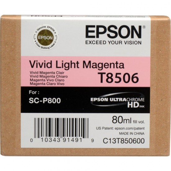 Epson T8506 UltraChrome HD Vivid Light Magenta Ink Cartridge 80 ml P800