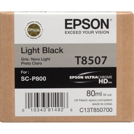 Epson T8507 UltraChrome HD Light Black Ink Cartridge 80 ml P800