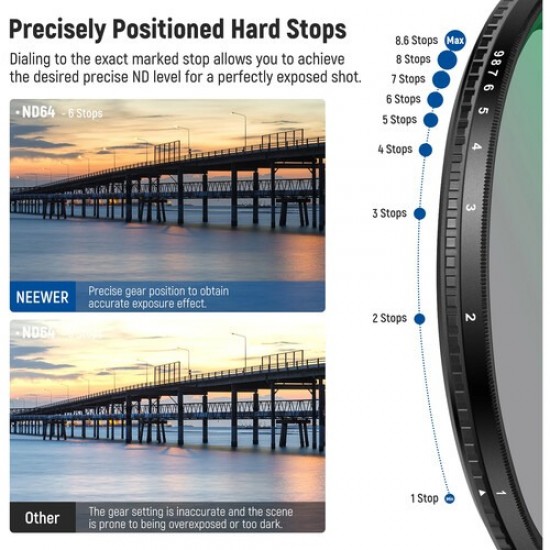 NEEWER MRC HD TRUE COLORS HARD STOP VND ND2-ND400 67MM NEEWER MRC HD TRUE COLORS HARD STOP VND ND2-ND400 67MM
