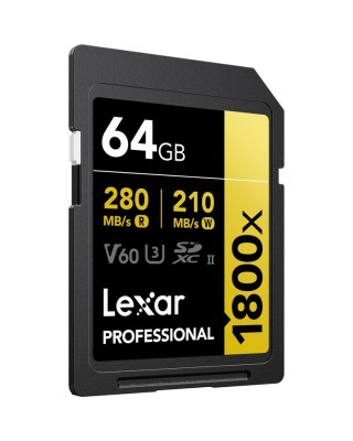 Lexar 64GB Professional 1800x UHS-II SDXC 280MB/S - 210MB/S C10 V60 Memory Card 