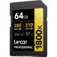 Lexar 64GB Professional 1800x UHS-II SDXC 280MB/S - 210MB/S C10 V60 Memory Card 