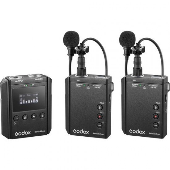 Godox WMicS2 UHF Compact 2-Person Wireless Microphone System for Cameras & Smartphones with 3.5mm (514 to 596 MHz)