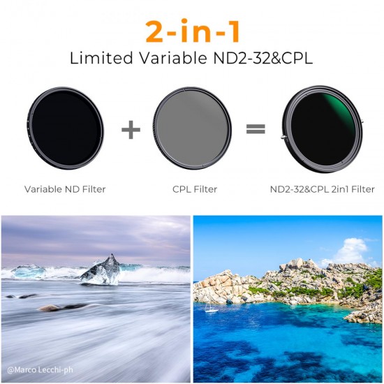 K&F Concept 67MM  XB42  Nano-X CPL+Variable/Fader NDX ND2~ND32,Waterproof, Anti Scratch, Green Coated, W/O Black Cross