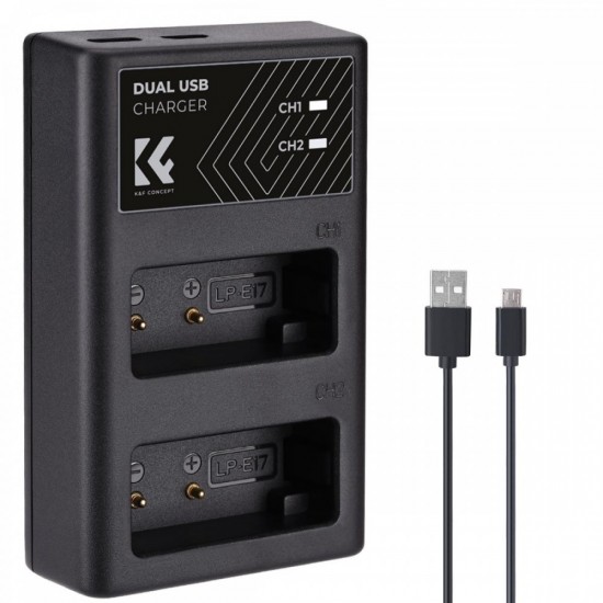 K&F Concept LP-E17 Dual Slot Quick Charger with Micro USB and Type-C Dual Interface
