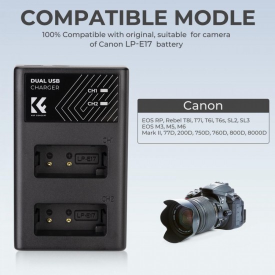 K&F Concept LP-E17 Dual Slot Quick Charger with Micro USB and Type-C Dual Interface