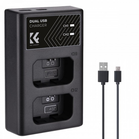 K&F Concept NP-FW50 Dual Slot Quick Charger, Micro USB and Type-C Dual Interface