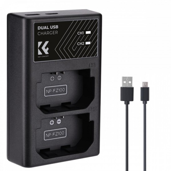 K&F Concept NP-FZ100 Dual Slot Quick Charger Micro USB and Type-C Dual Interface
