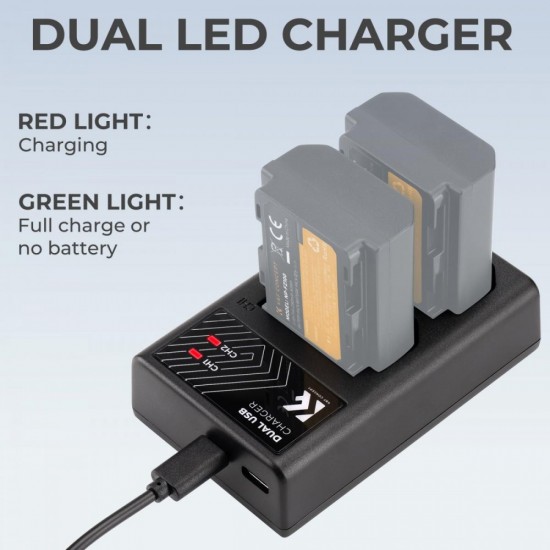 K&F Concept NP-FZ100 Dual Slot Quick Charger Micro USB and Type-C Dual Interface