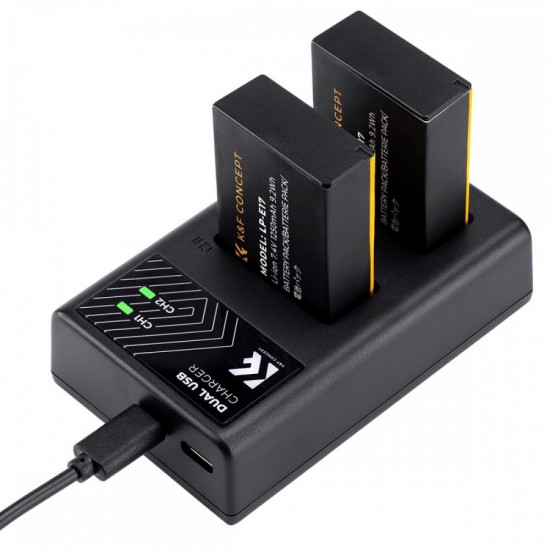 بطارية قابلة لإعادة الشحن LP-E17 من K&F Concept، بطاريتان + شاحن