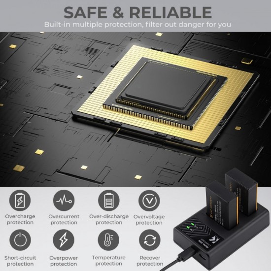 بطارية قابلة لإعادة الشحن LP-E17 من K&F Concept، بطاريتان + شاحن