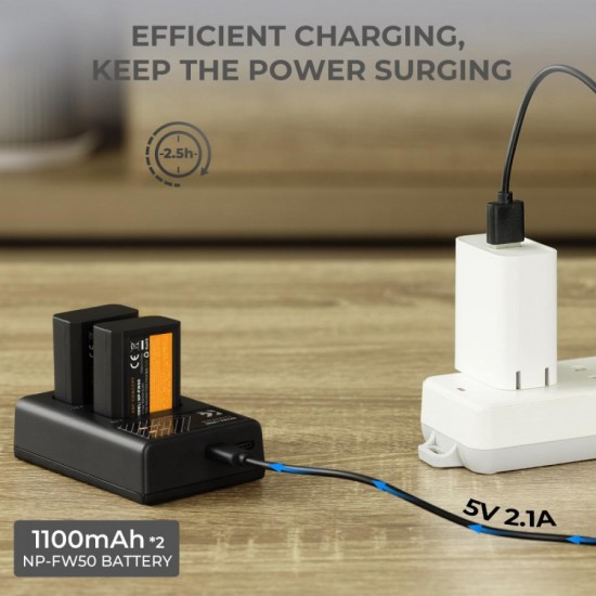 K&F Concept NP-FW50 rechargeable battery 2pcs + charger kit compatible with Sony K&F Concept NP-FW50 rechargeable battery 2pcs + charger kit compatible with Sony