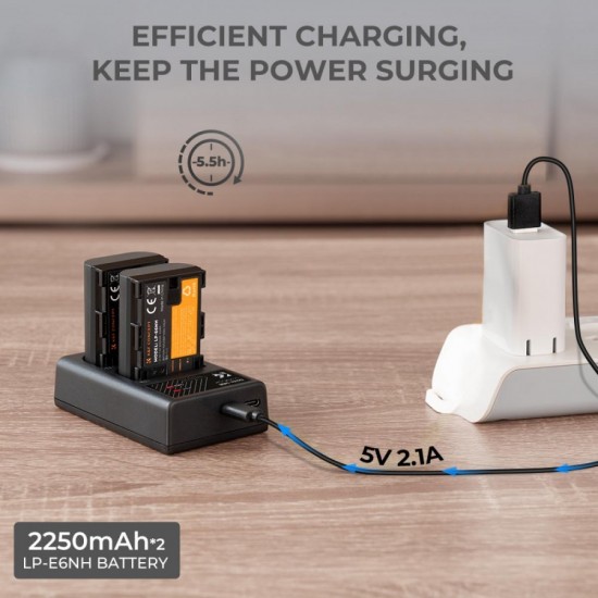 K&F Concept LP-E6NH rechargeable battery 2pcs + charger kit compatible with Canon