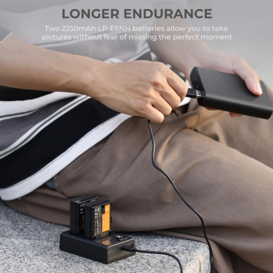 K&F Concept LP-E6NH rechargeable battery 2pcs + charger kit compatible with Canon