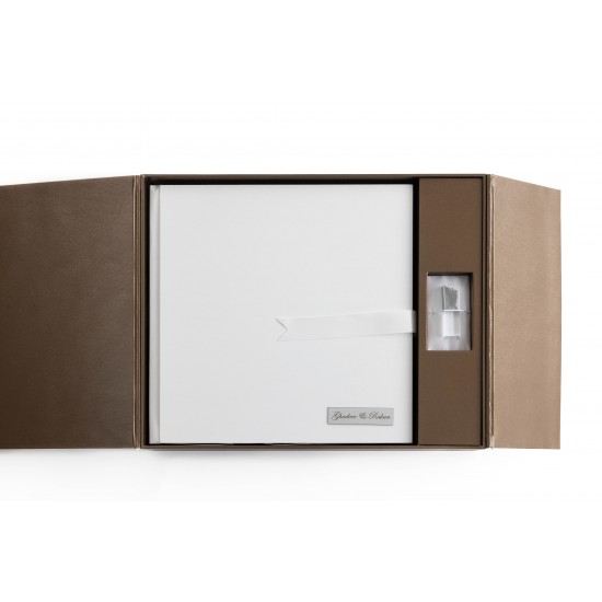 Album 40x32cm + 16x13 inches – Vynil Aloco White + USB + Box Window Overlap 2 – Vynil Aloco Brown