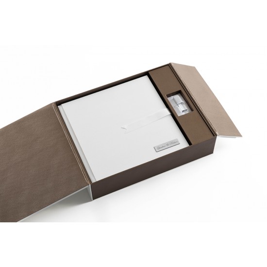 Album 40x32cm + 16x13 inches – Vynil Aloco White + USB + Box Window Overlap 2 – Vynil Aloco Brown