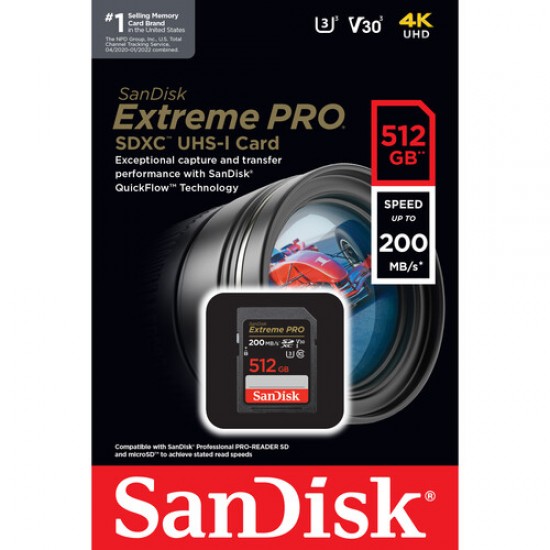 SanDisk 512GB/200mbs Extreme PRO UHS-I SDXC Memory Card