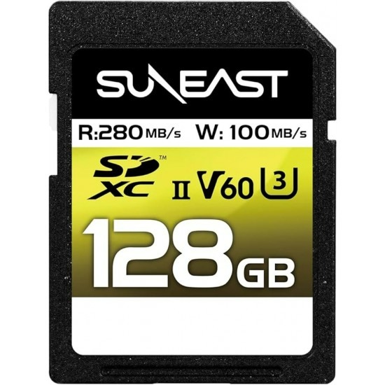 SUNEAST Ultimate Pro microSDXC UHS‑II V60 U3 C10 128GB Memory Card with Adapter – up to 280MB/s read and 100MB/s write speed