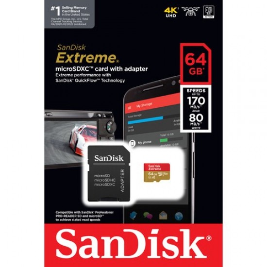 SanDisk 64GB Extreme UHS-I microSDXC Memory Card  170mbs 80mbs