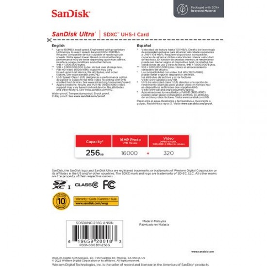 SanDisk 256GB/150mbs Ultra UHS-I SDXC Memory Card SanDisk 256GB/150mbs Ultra UHS-I SDXC Memory Card