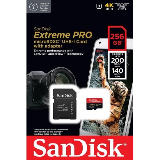 SanDisk 256GB Extreme PRO microSDXC UHS-I Card with Adapter - SDSQXCD-256G-GN6MA