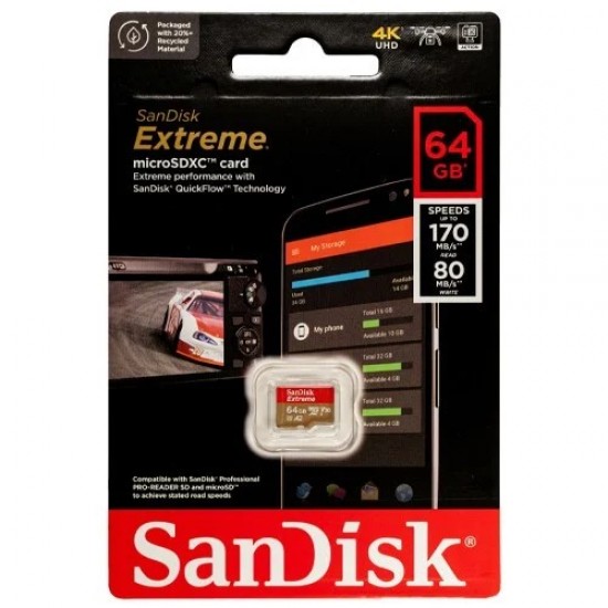 SanDisk 64GB Extreme UHS-I microSDXC Memory Card  170mbs 80mbs