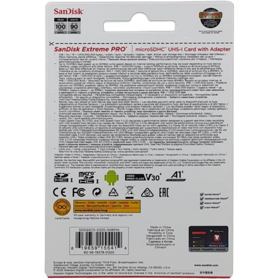 بطاقة ذاكرة SanDisk Extreme UHS-I microSDHC بسعة 32 جيجابايت/100 ميجابايت في الثانية مع محول SD بطاقة ذاكرة SanDisk Extreme UHS-I microSDHC بسعة 32 جيجابايت/100 ميجابايت في الثانية مع محول SD