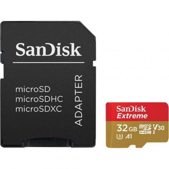 بطاقة ذاكرة SanDisk Extreme UHS-I microSDHC بسعة 32 جيجابايت/100 ميجابايت في الثانية مع محول SD بطاقة ذاكرة SanDisk Extreme UHS-I microSDHC بسعة 32 جيجابايت/100 ميجابايت في الثانية مع محول SD