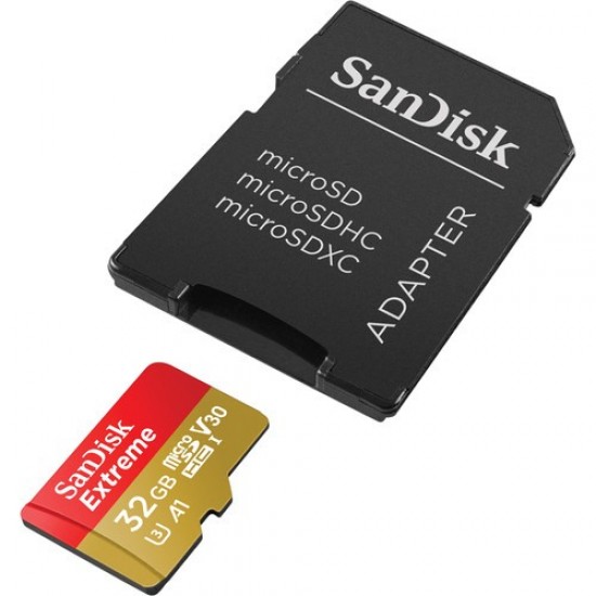 بطاقة ذاكرة SanDisk Extreme UHS-I microSDHC بسعة 32 جيجابايت/100 ميجابايت في الثانية مع محول SD بطاقة ذاكرة SanDisk Extreme UHS-I microSDHC بسعة 32 جيجابايت/100 ميجابايت في الثانية مع محول SD