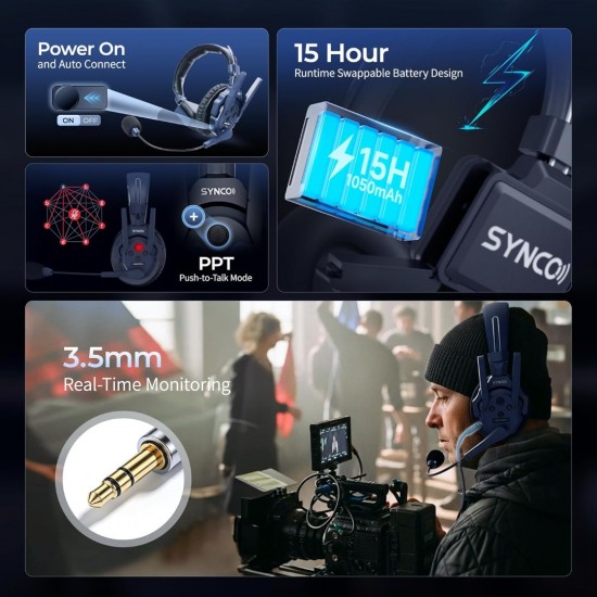 SYNCO Xtalk Master 2-Person Wireless Intercom Headset System, 2.4GHz Full-Duplex, 500m Range, Master-Free Instant Pairing, ENC Noise Cancellation, 45ms Low Latency, 15H Runtime, USB-C UAC