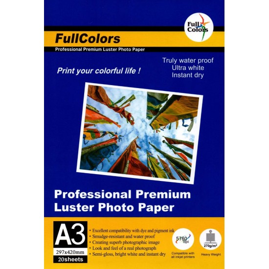FULL COLORS Professional Premium Luster Inkjet Photo Paper A3