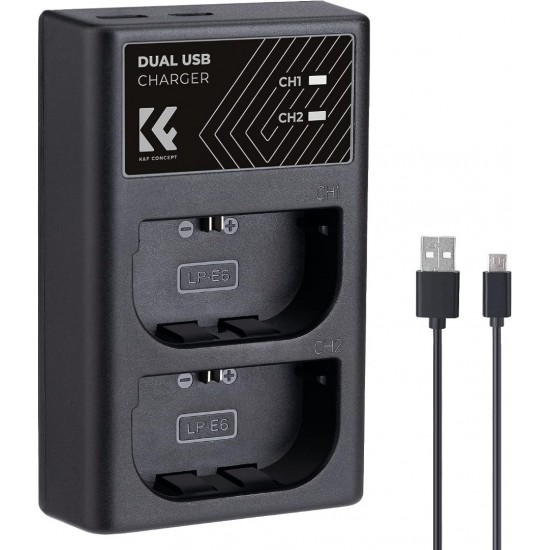 K&F Concept LP-E6/LP-E6N/LP-E6NH Dual Slot Quick Charger with Micro USB and Type-C Dual Interface