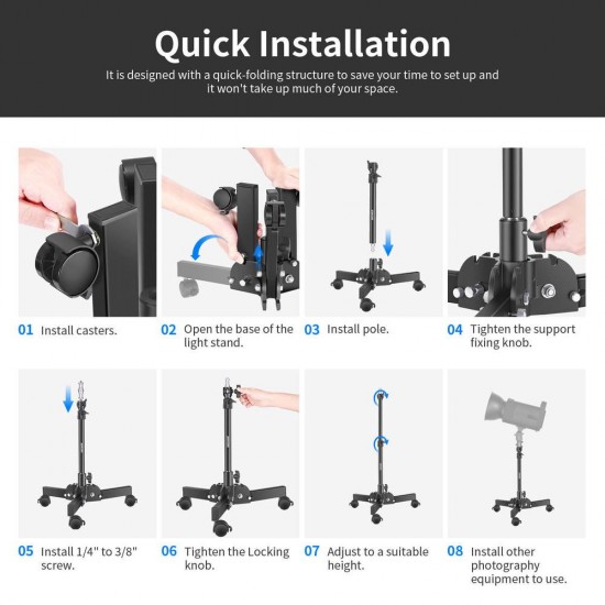 Neewer Heavy-Duty Light Stand with Casters, 2.4ft/0.72m Max Height