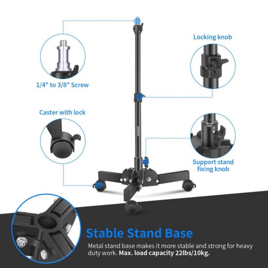 Neewer Heavy-Duty Light Stand with Casters, 2.4ft/0.72m Max Height