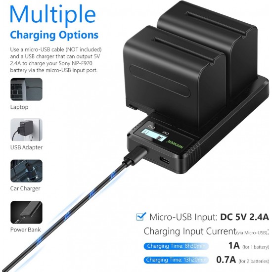 NEEWER Dual USB Fast Charger with 2x 6600mAh NP-F970 Replacement Batteries