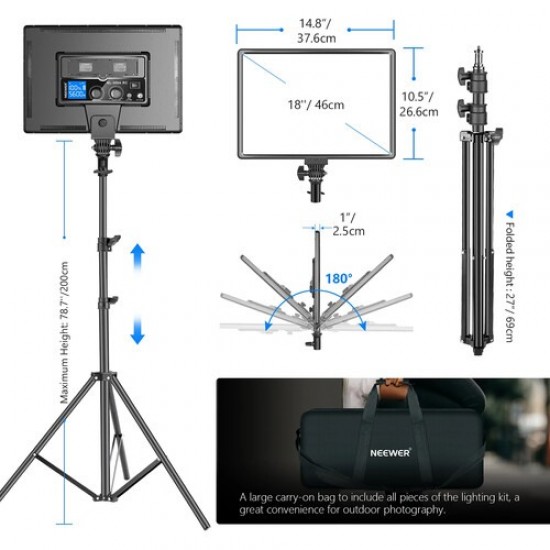 NEEWER 2 Pack NL-288ARC Bi-Color LED Panel Light Stand Kit