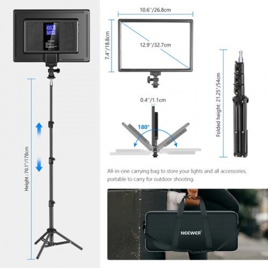 Neewer NL-192AI LED Video Panel 2-Light Kit with Stands