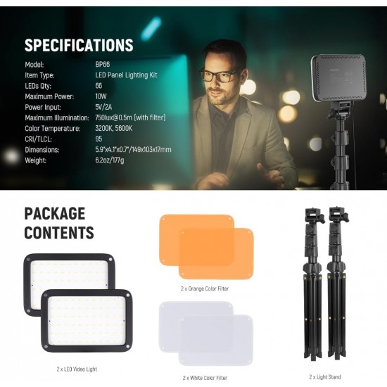 NEEWER BASICS BP66 2 Pack Bi-Color Video Light Panel Lighting Kit NEEWER BASICS BP66 2 Pack Bi-Color Video Light Panel Lighting Kit