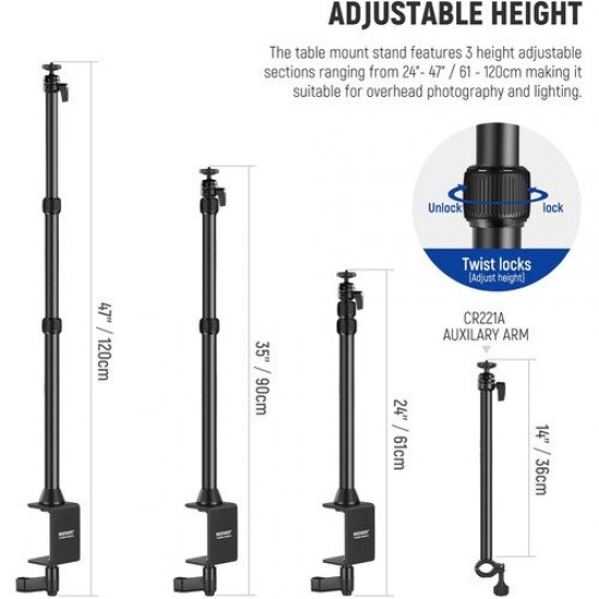Neewer TL253A Tabletop Stand with Auxiliary Holding Arm