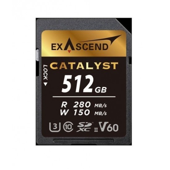 Exascend Catalyst SD Card 512GB, UHS-II / V60 / U3 / Class 10, Read:280 MB/s, Write:150 MB/s