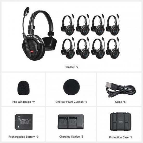 Synco X-Talk X9 Wireless Intercom System with 9 Single-Ear Headsets (2.4 GHz)