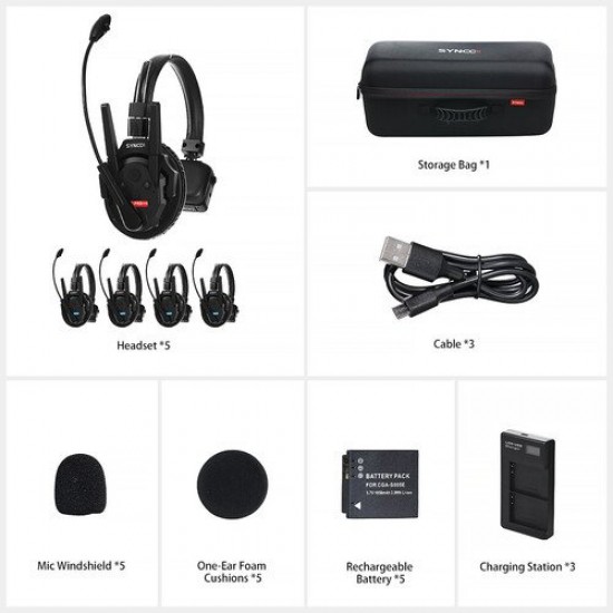 Synco Xtalk XPro5 Wireless Intercom System with 5 Single-Ear Headsets (2.4 GHz)