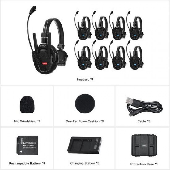 Synco Xtalk XPro9 Wireless Intercom System with 9 Single-Ear Headsets (2.4 GHz)