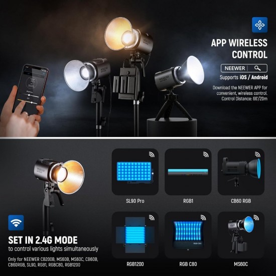 NEEWER MS60B Bi-color LED Video Light Handheld Spotlight