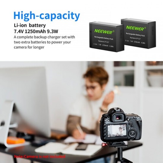 Neewer LP-E17 Battery 2-Pack with Dual USB Charger (1250mAh)