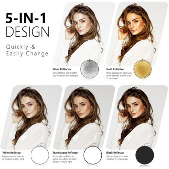 NEEWER 5-in-1 Collapsible Light Reflector '43/110cm